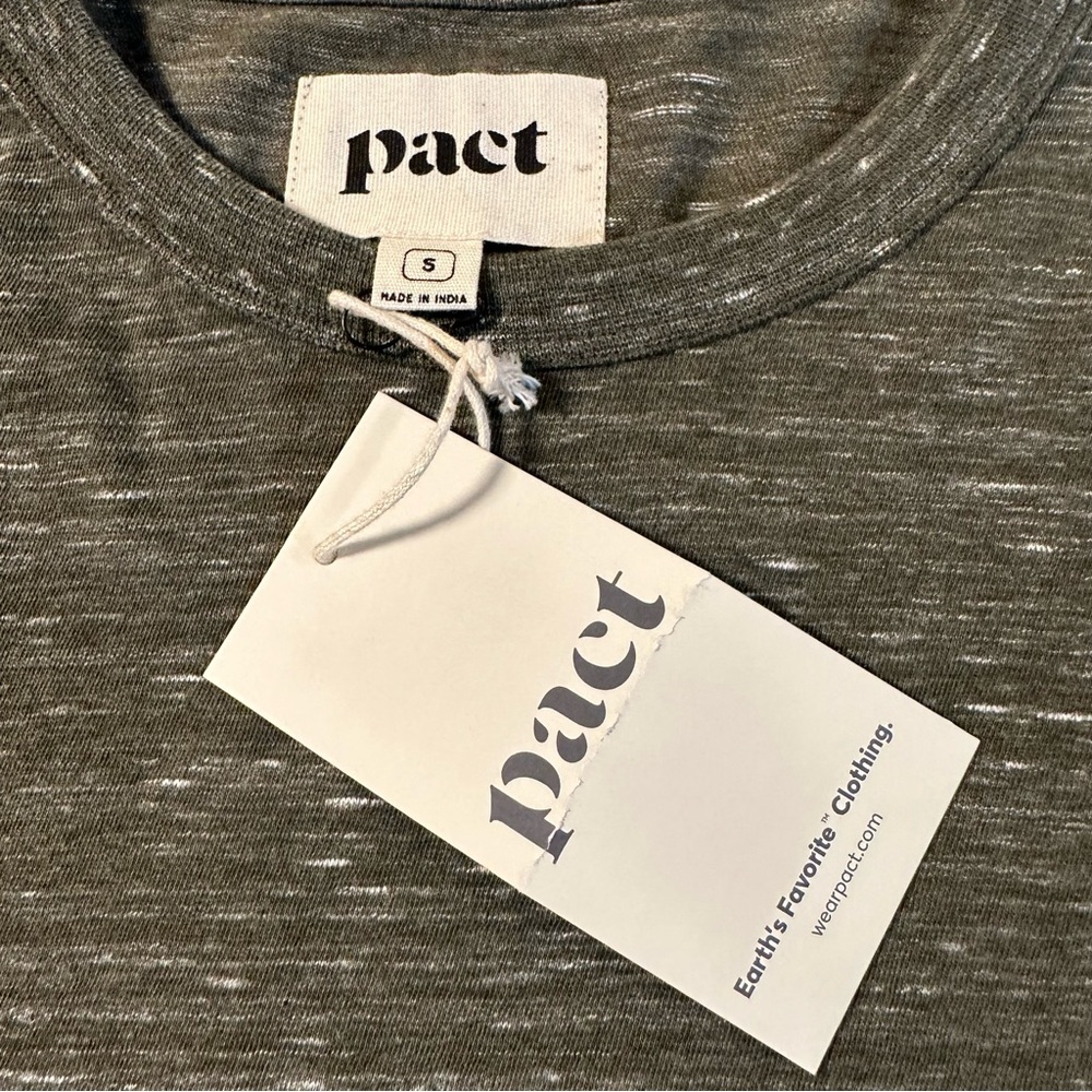 LAST ONE! NWT Pact S 100% Organic Cotton Men’s Green Melange Long Sleeve Tee - Picture 7 of 10